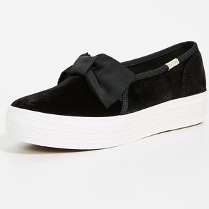 kate spade triple decker black velvet keds